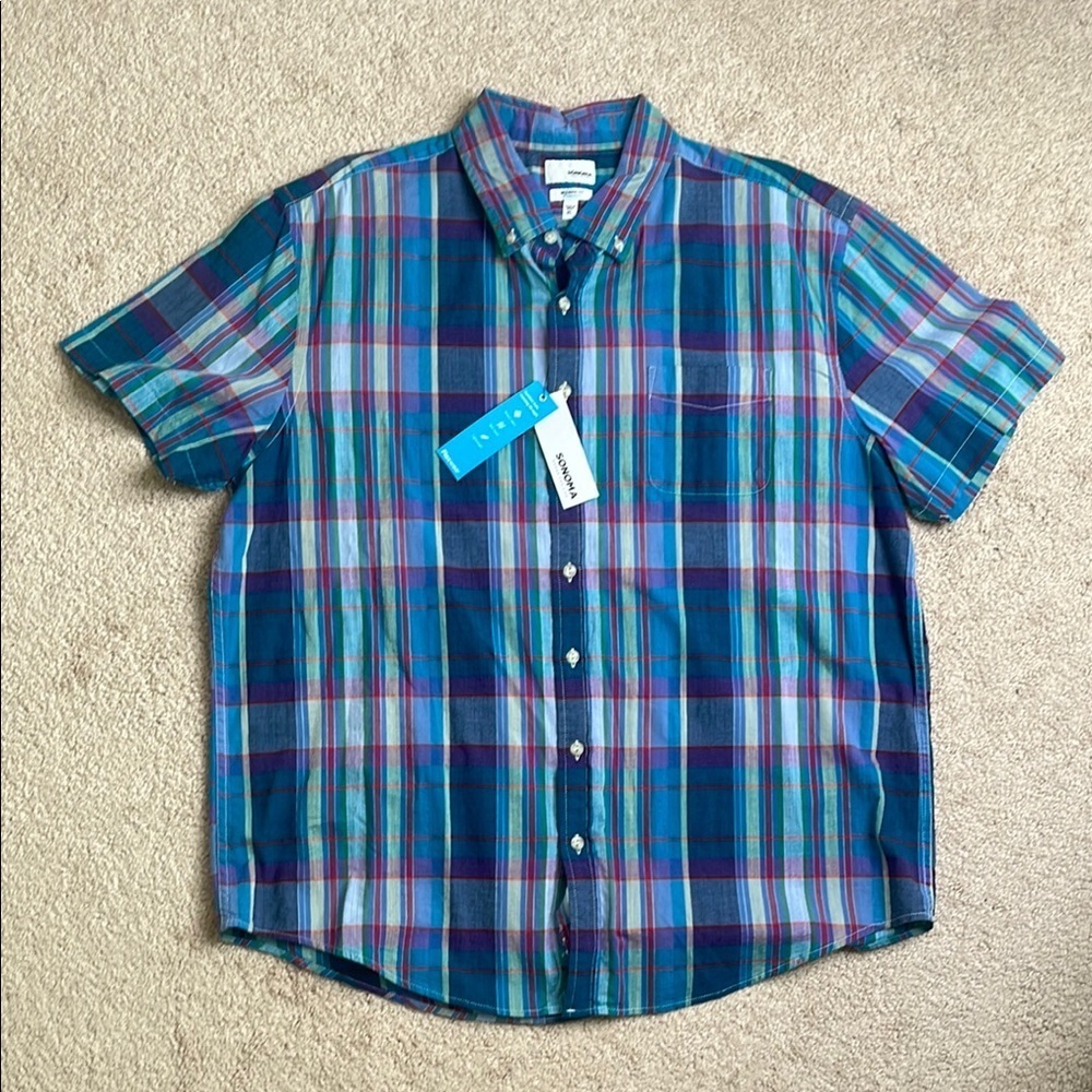 NWT Sonoma Blue and Purple Casual Button Down Shirt